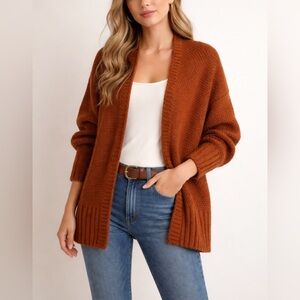 Madewell Wool Alpaca Blend Cardigan XS Rust Open Front Sweater